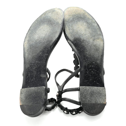 Chanel Lambskin Pearl Camellia Thong Sandals 41.5 Black 6 of 10