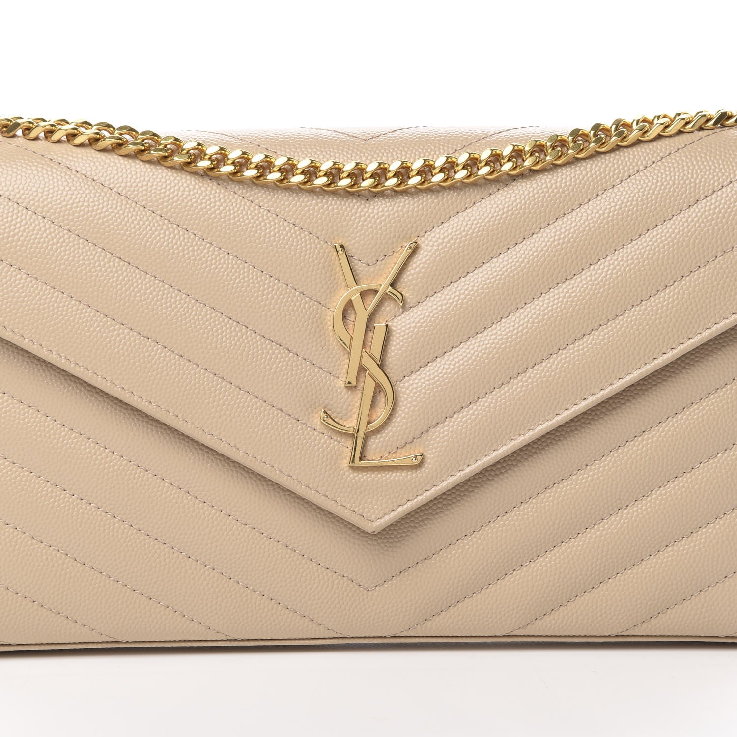 Saint Laurent Grain De Poudre Matelasse Chevron Monogram Chain Wallet Nude Powder 9 of 13