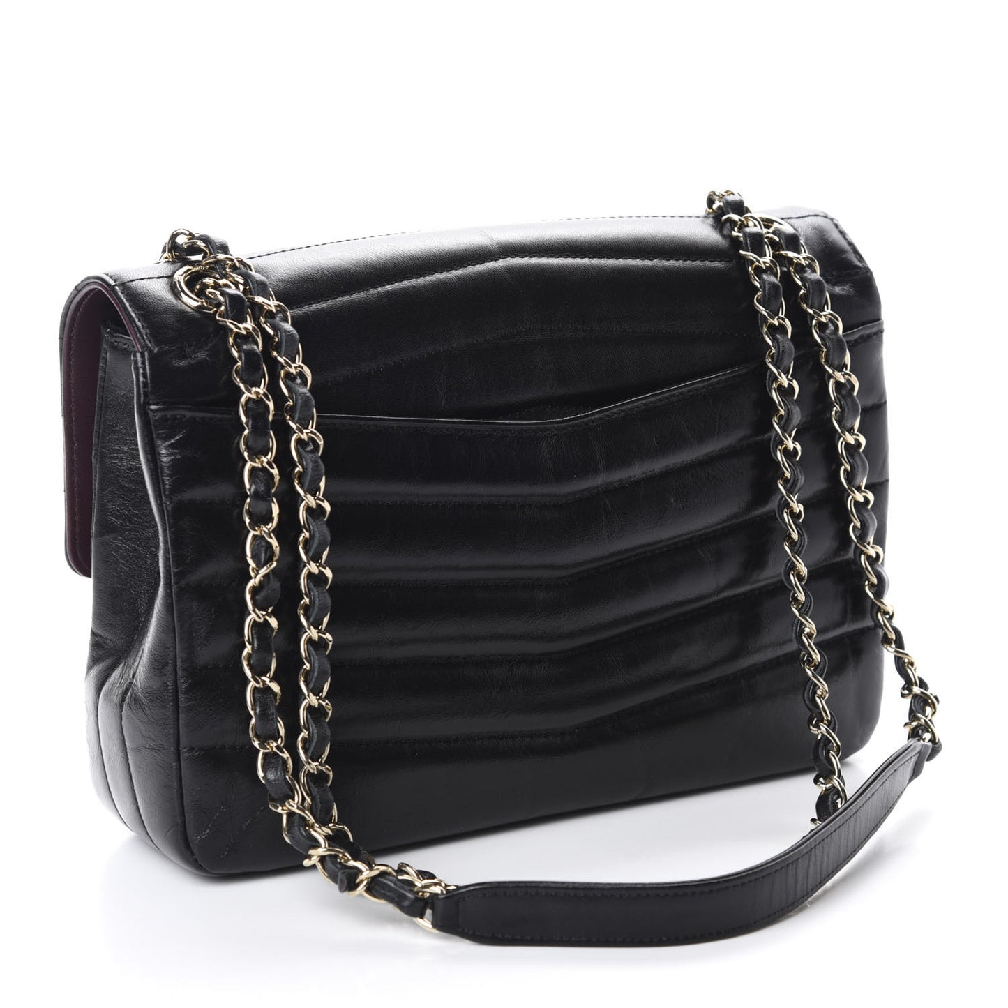 Shiny Lambskin Chevron Quilted Miroir Black