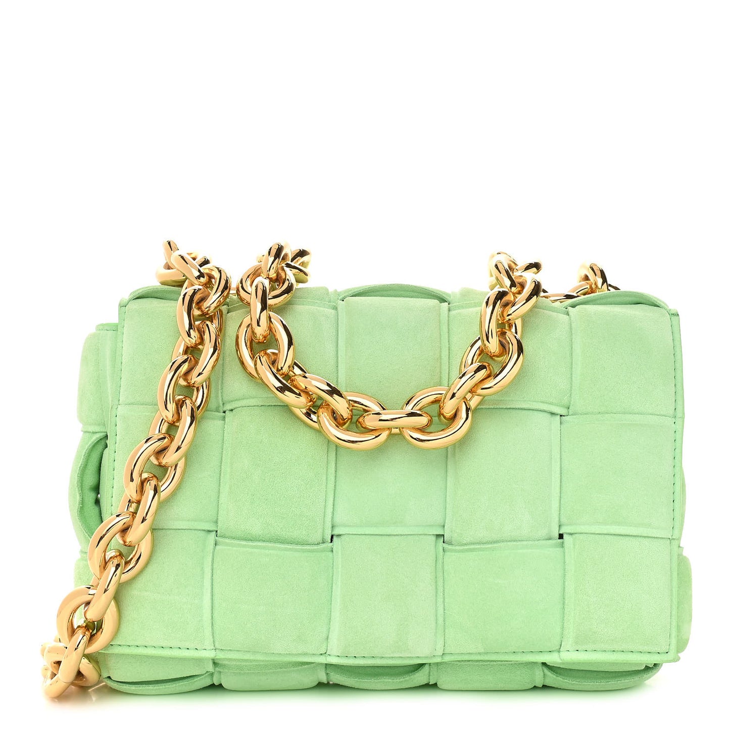 Suede Maxi Intrecciato Padded Chain Cassette Crossbody Bag Wasabi