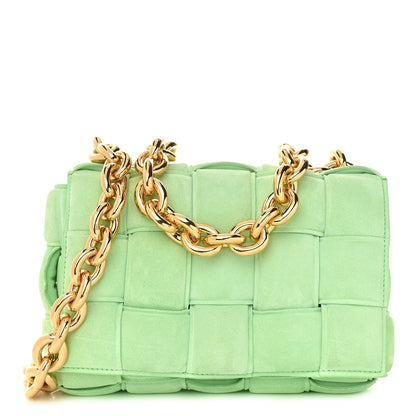Bottega Veneta Suede Maxi Intrecciato Padded Chain Cassette Crossbody Bag Wasabi 1 of 9