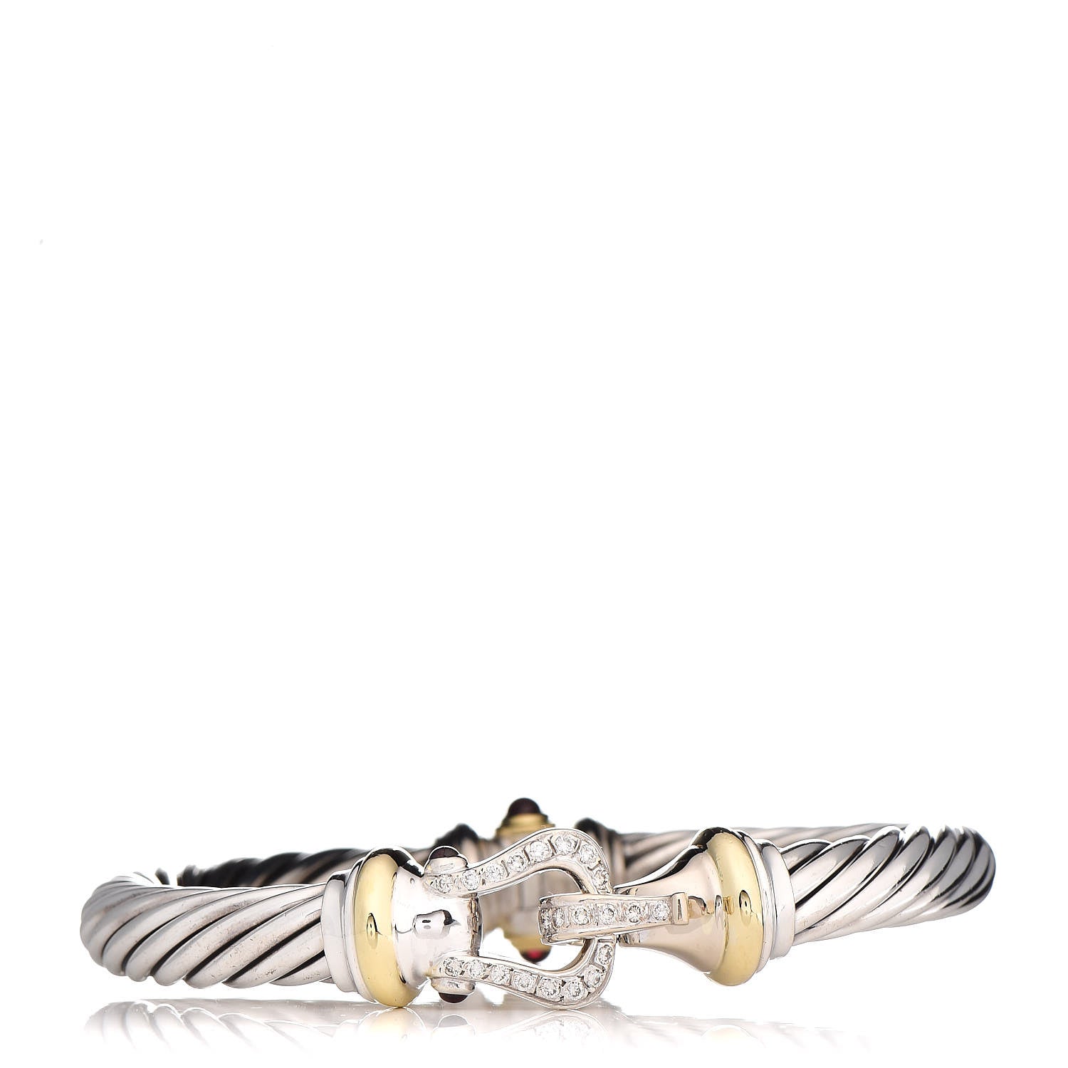 David Yurman Sterling Silver 18K Yellow Gold Diamond Pink Tourmaline 10mm Cable Buckle Bracelet 1 of 5