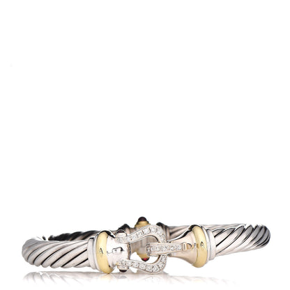 David Yurman Sterling Silver 18K Yellow Gold Diamond Pink Tourmaline 10mm Cable Buckle Bracelet 1 of 5