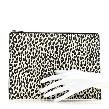 Saint Laurent Calfskin Leopard Print Zipped Tablet Holder White Black 2 of 7