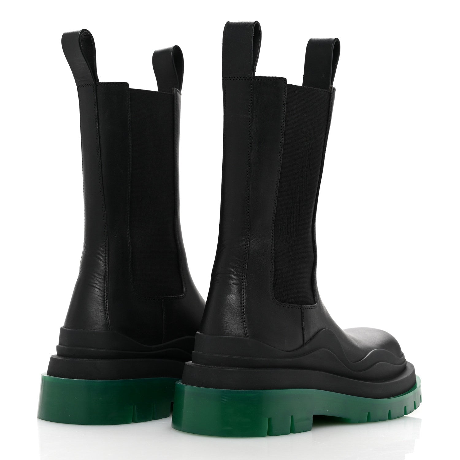 Bottega Veneta Calfskin The Tire Chelsea Boots 35 Black Green