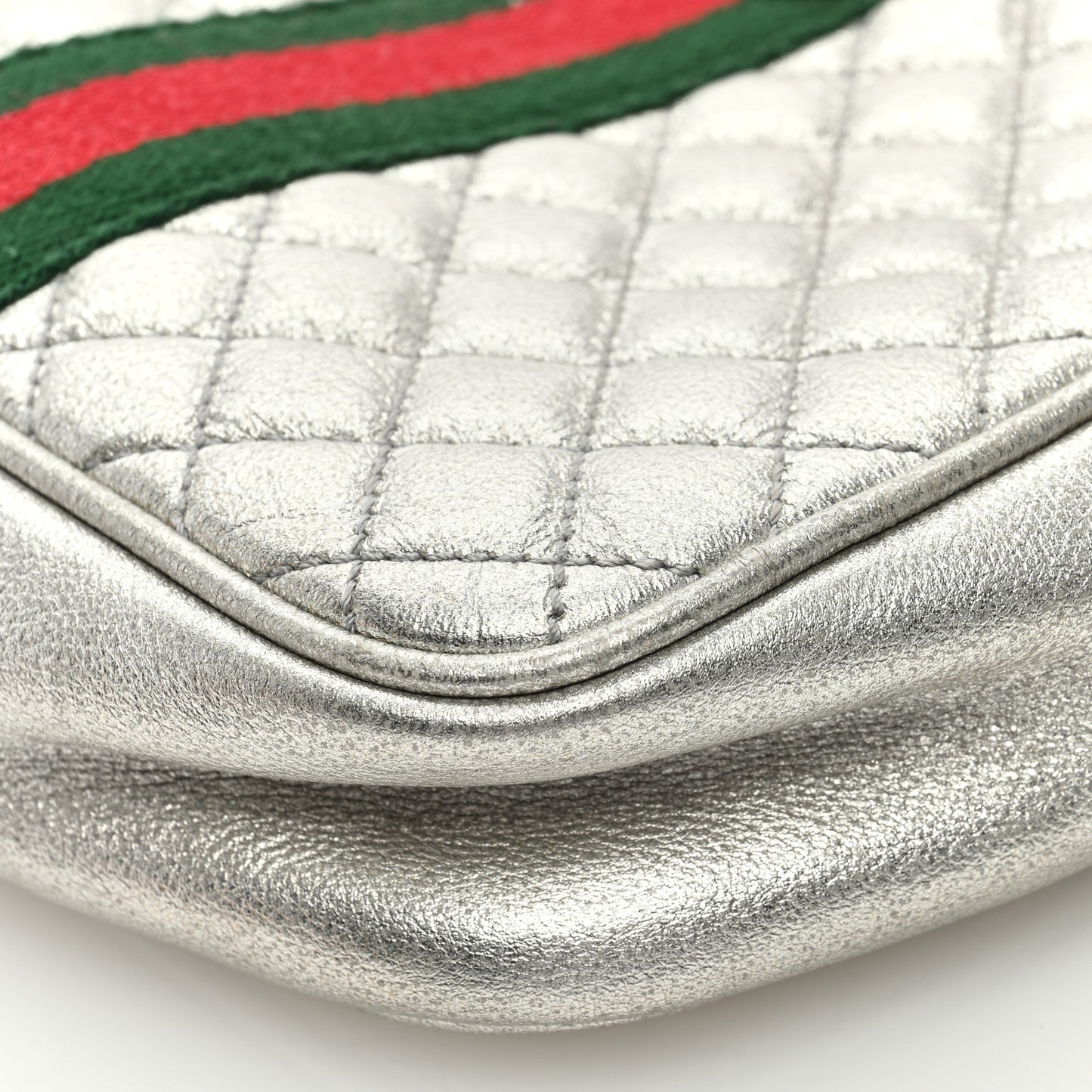Laminated Nappa Web Trapuntata Mini GG Shoulder Bag Argento