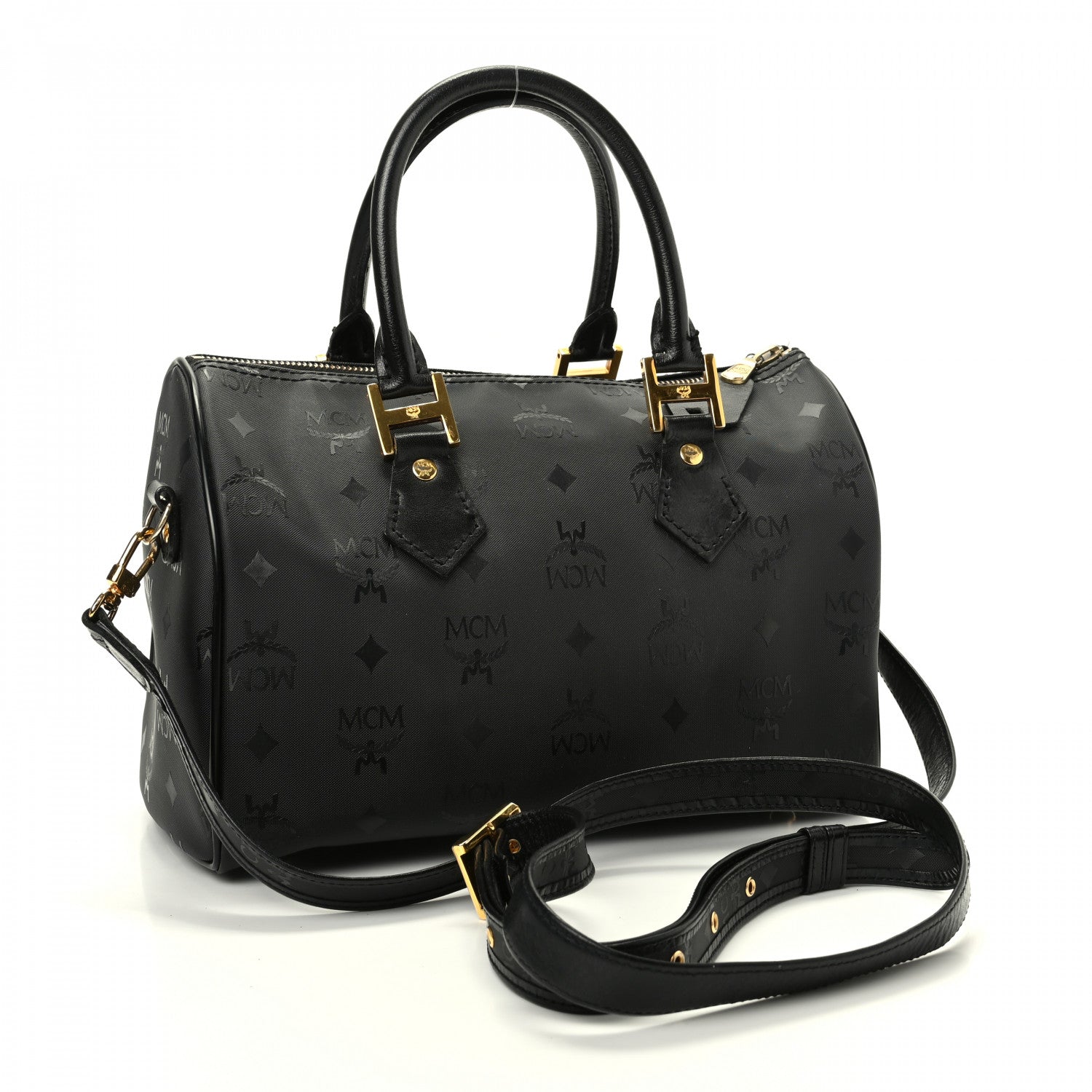 MCM Nylon Monogram Boston Bag Black 3 of 9
