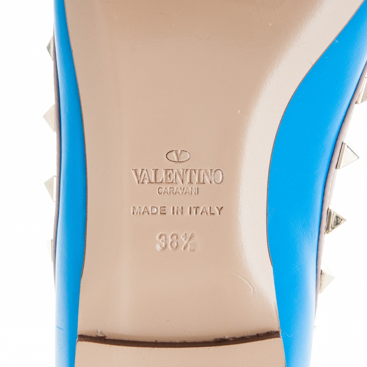 Valentino Garavani Calfskin Nappa Rockstud Ballerina Flats 38.5 Blue Fluo Poudre 6 of 8