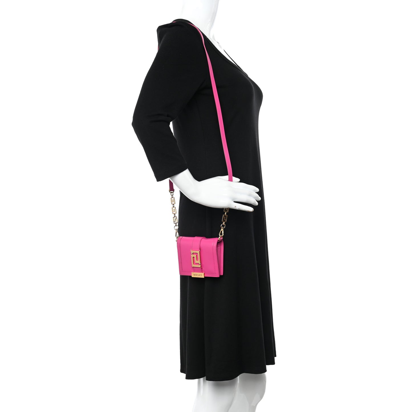 Calfskin Greca Goddess Chain Wallet Pink
