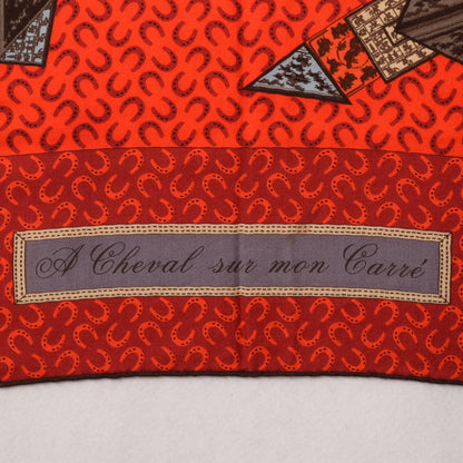 Hermes Cashmere Silk A Cheval Sur Mon Carre Shawl 140 Orange 3 of 7