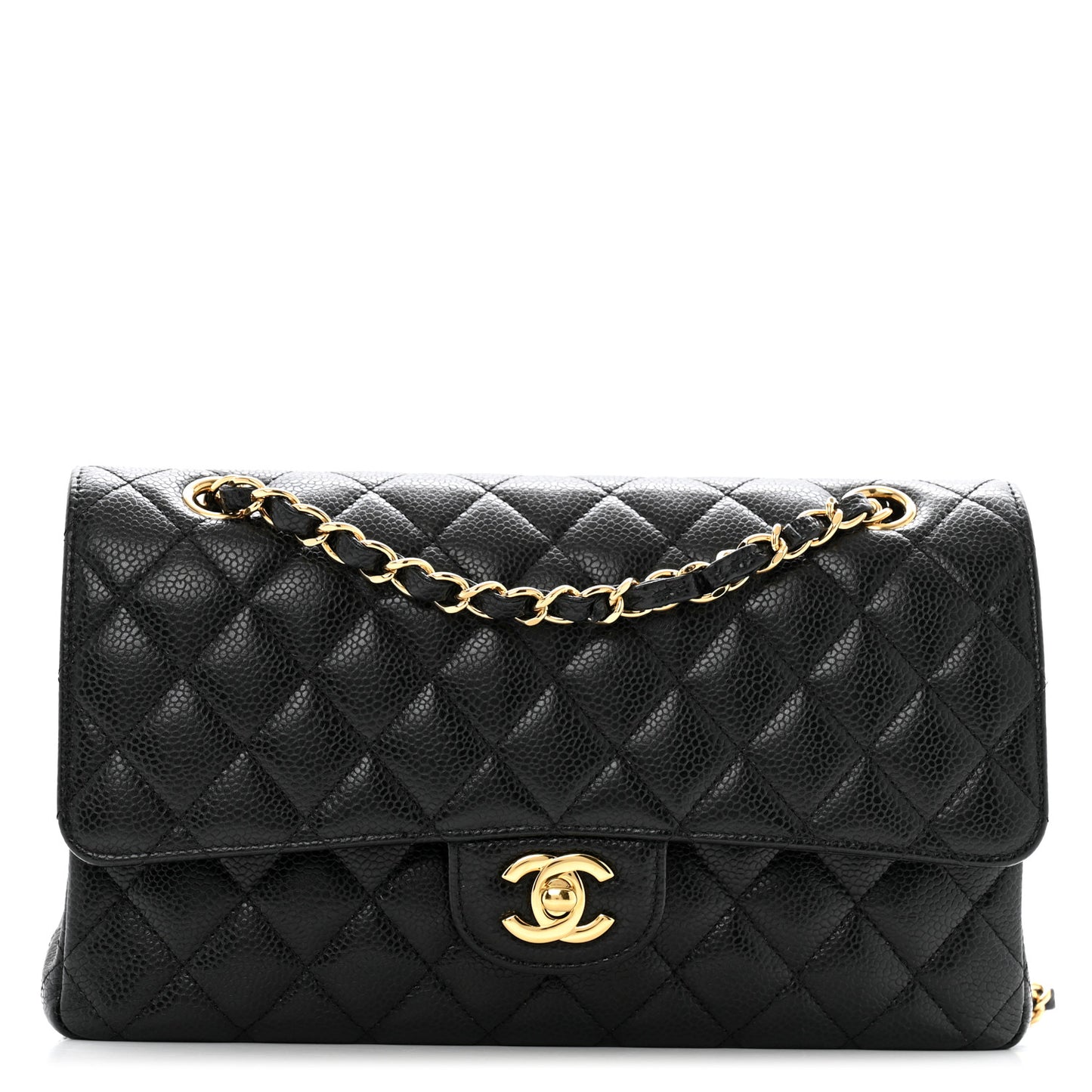 Caviar Quilted Medium Double Flap Black