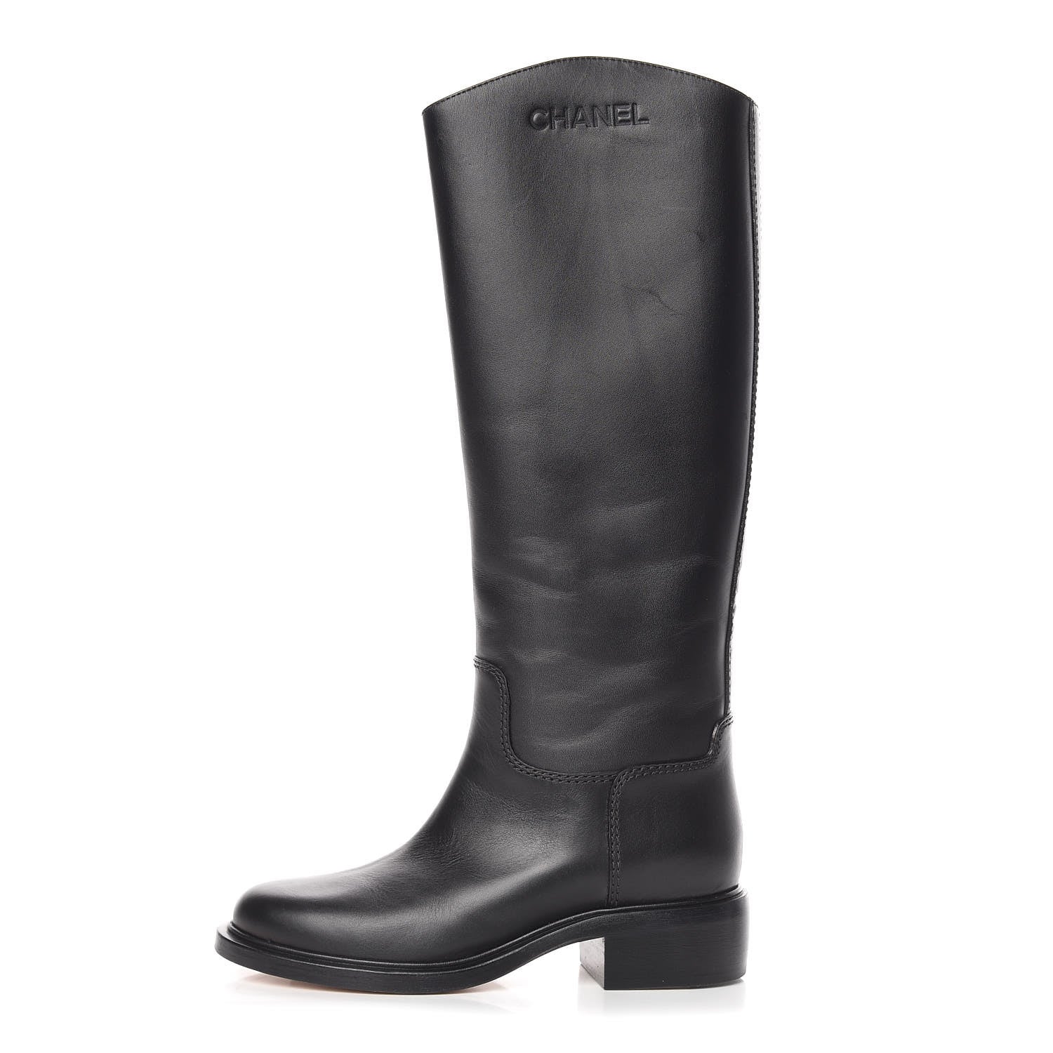 Chanel Calfskin Knee High Boots 38 Black 1 of 13