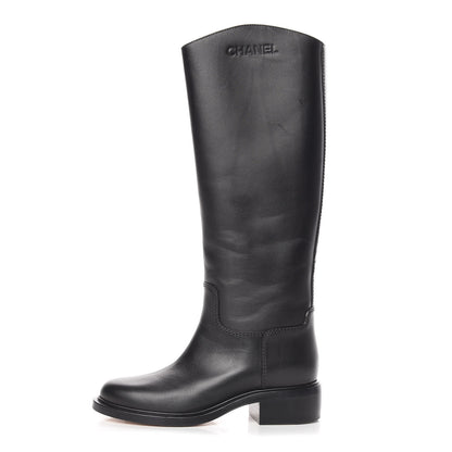 Chanel Calfskin Knee High Boots 38 Black 1 of 13
