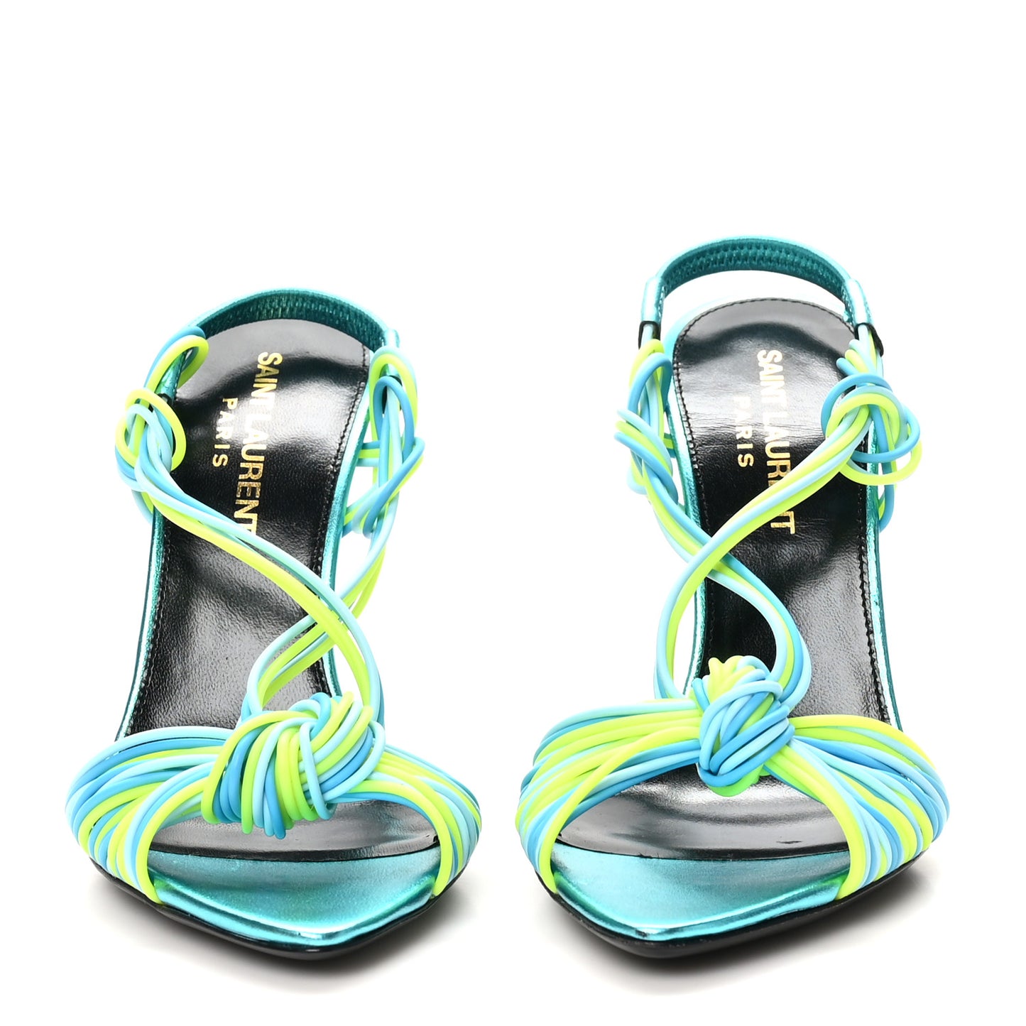 Metallic Calfskin Gippy 105 Sandals 35.5 Cerulean Giallo Fluo