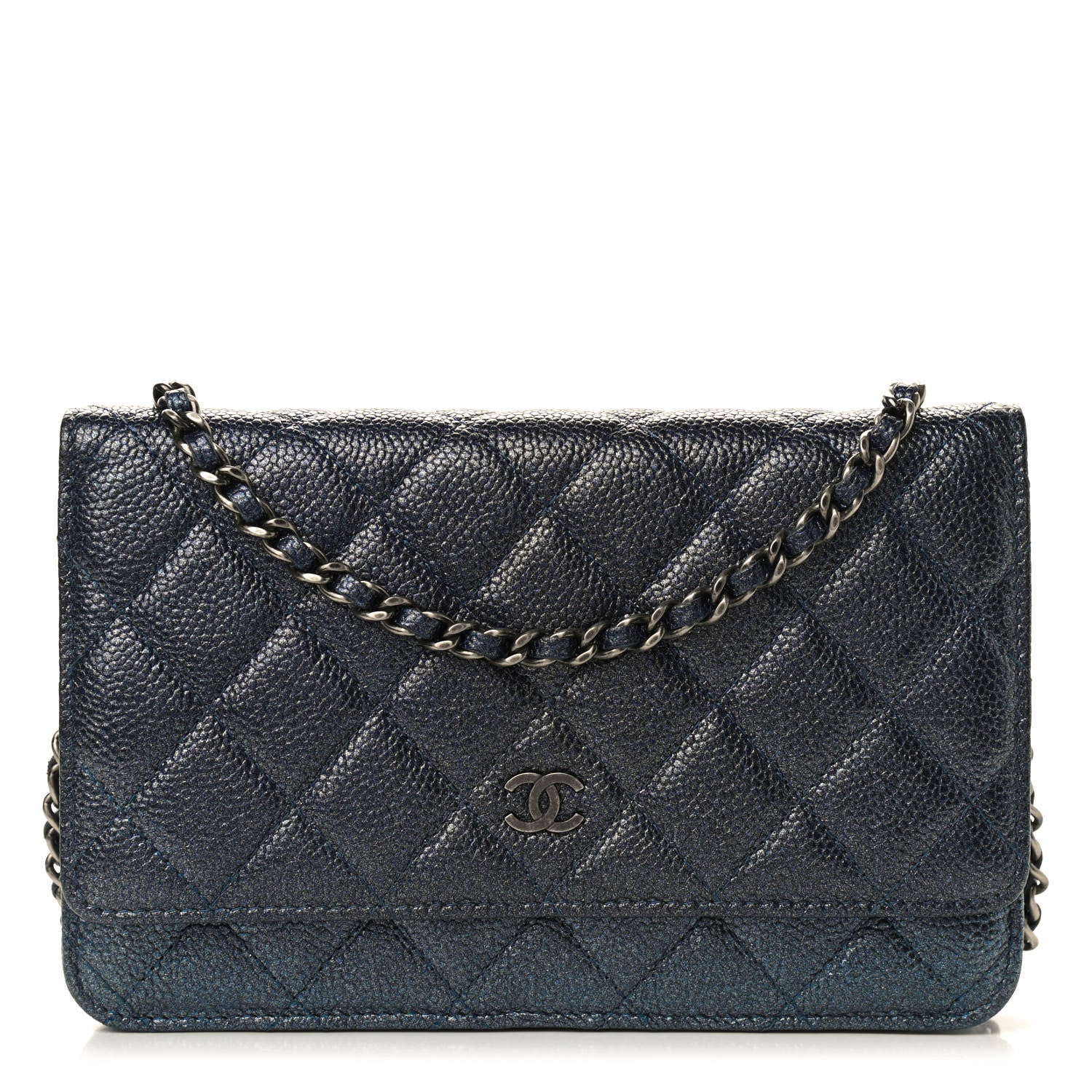 Chanel Metallic Caviar Quilted Wallet On Chain WOC Charcoal 1 of 11