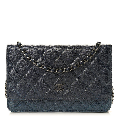 Chanel Metallic Caviar Quilted Wallet On Chain WOC Charcoal 1 of 11