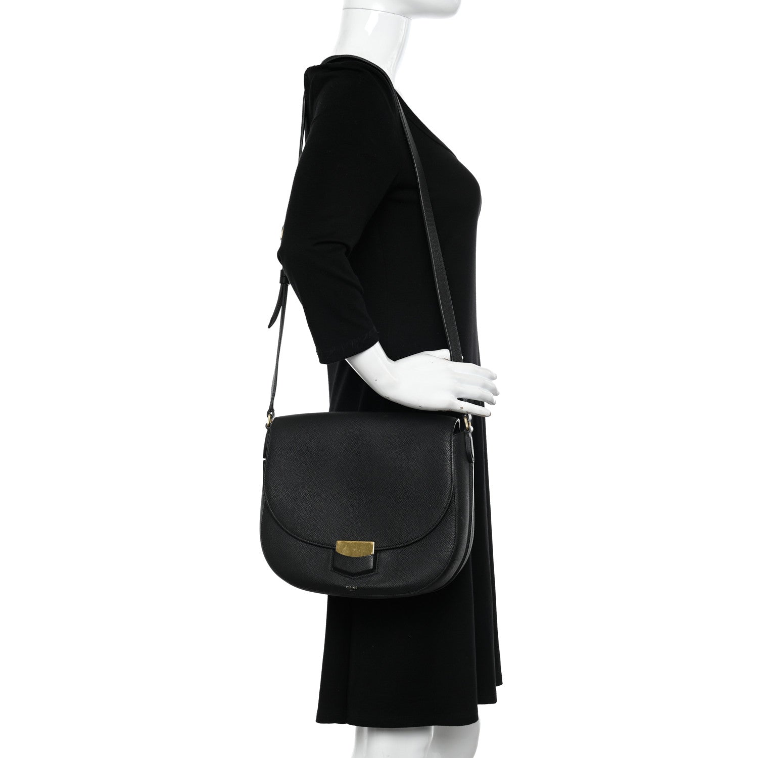 Celine Grained Calfskin Medium Trotteur Black 2 of 16