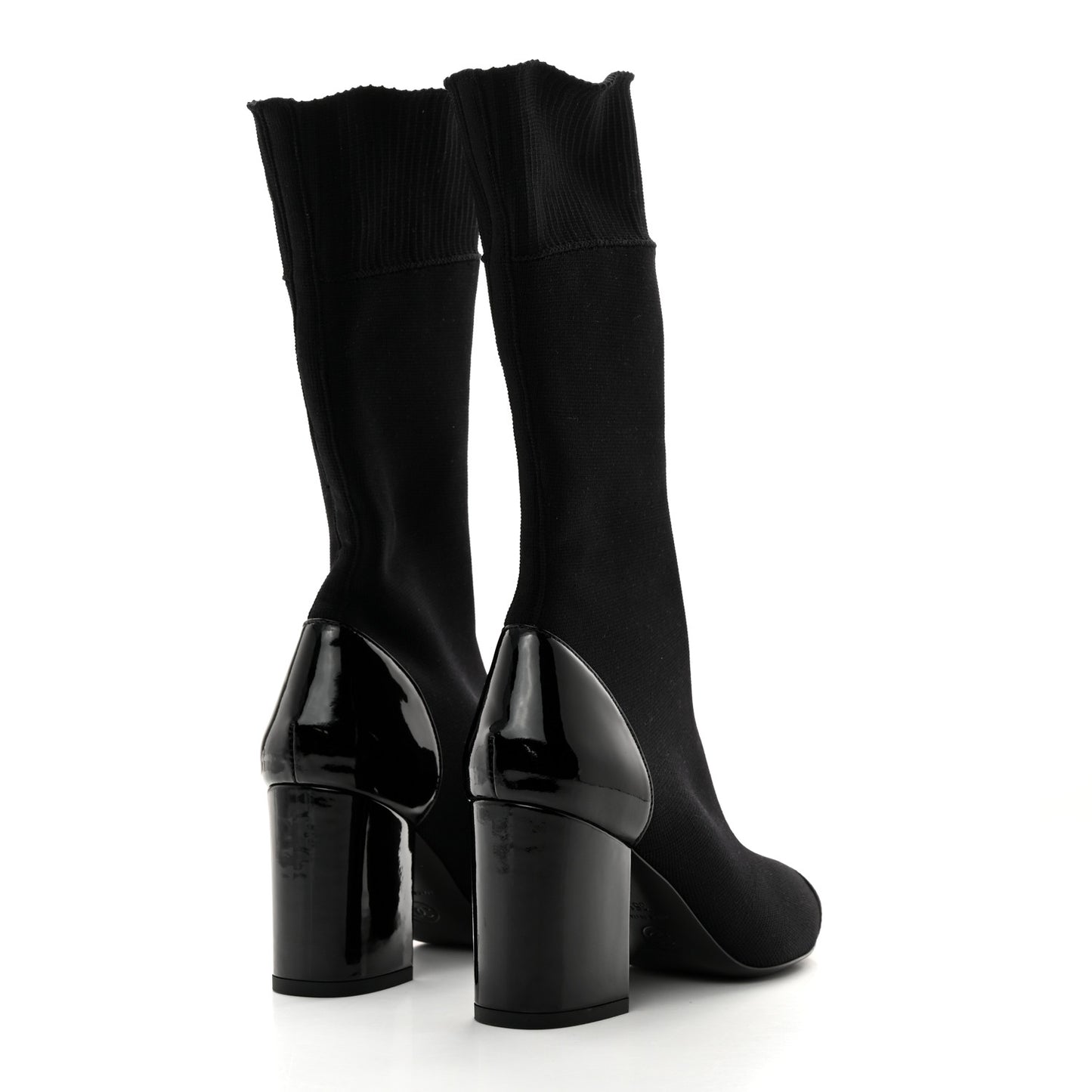 Patent Knit Cap Toe CC Sock Boots 35.5 Black