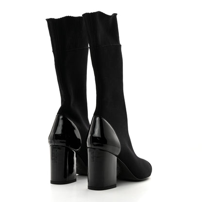 Chanel Patent Knit Cap Toe CC Sock Boots 35.5 Black 4 of 8