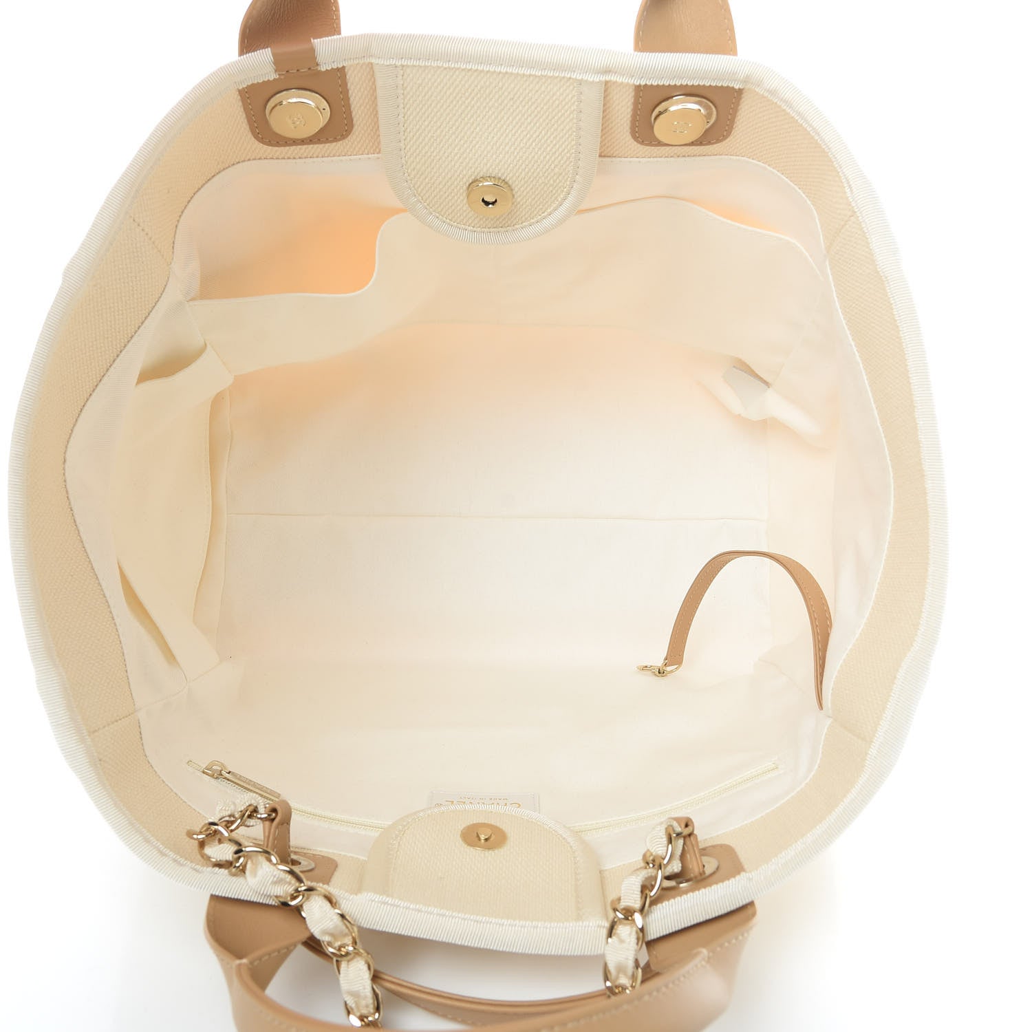 Chanel Canvas Pearl Medium Deauville Tote Ecru Beige 5 of 10