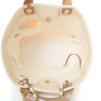 Chanel Canvas Pearl Medium Deauville Tote Ecru Beige 5 of 10