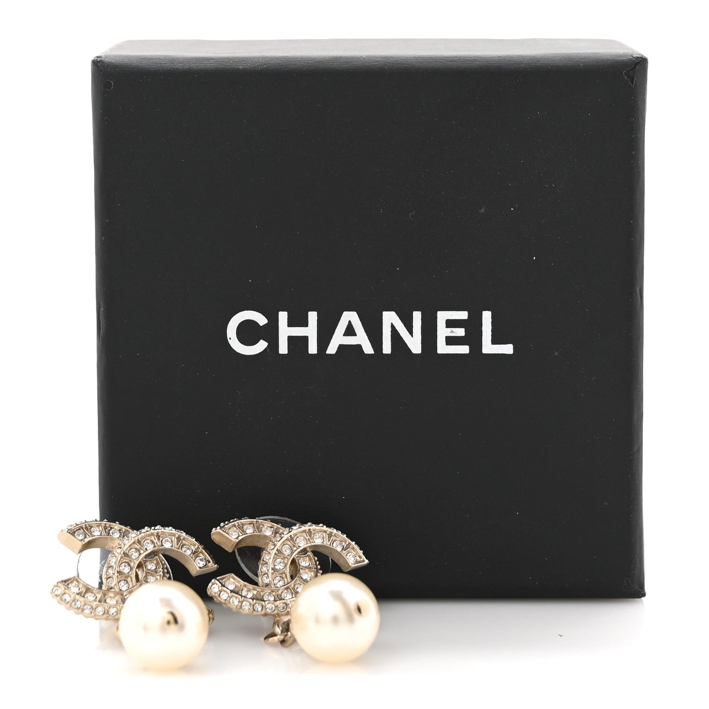 Crystal Timeless CC Pearl Drop Earrings Light Gold