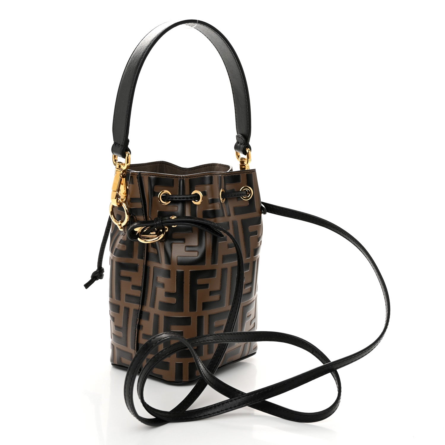 Fendi Vitello Liberty F is Fendi Bi-Color FF 1974 Embossed Mini Mon Tresor Bucket Bag Maya Black 3 of 10