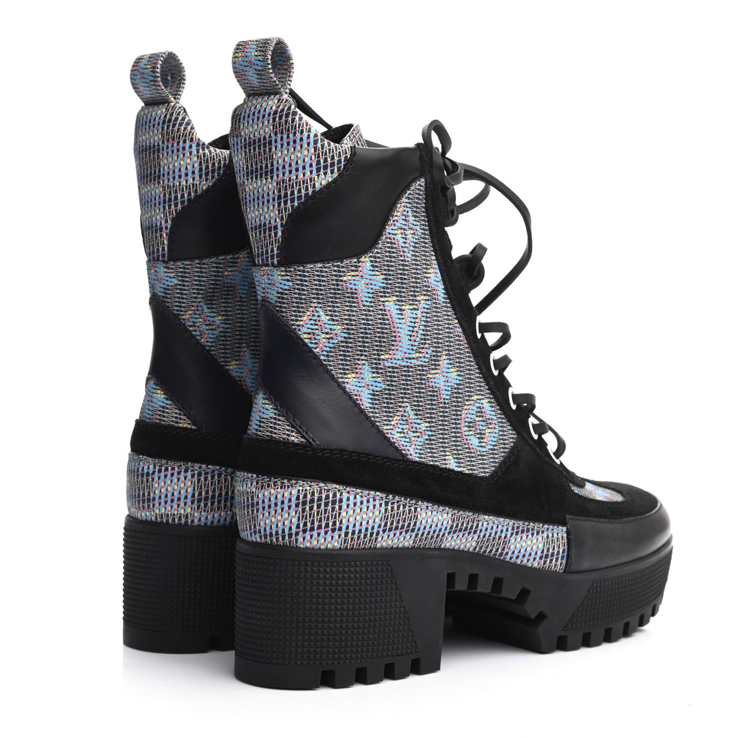 Monogram LV Pop Suede Calfskin Laureate Platform Desert Boots 35 Blue