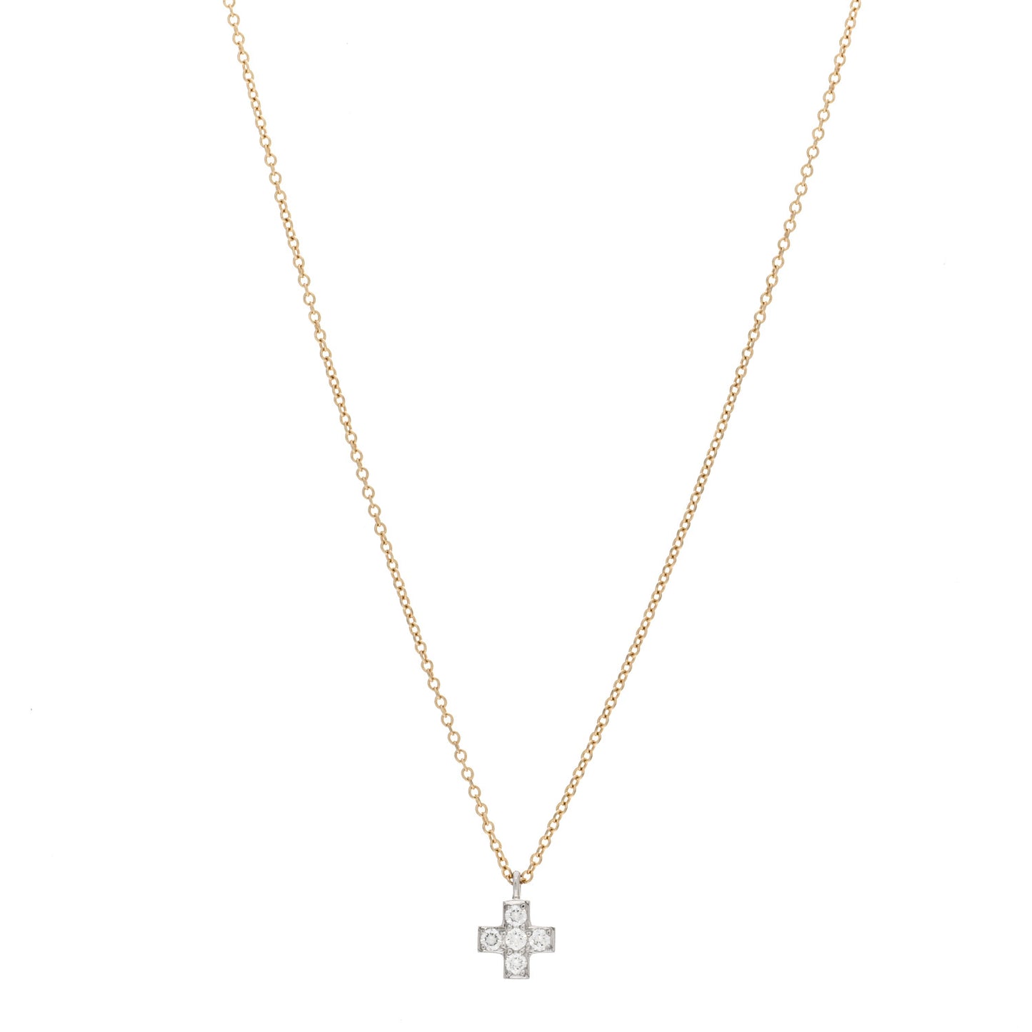 18K Yellow Gold Platinum Diamond Cruciform Cross Pendant Necklace
