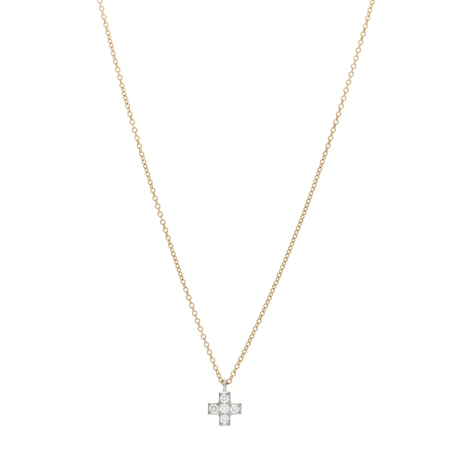 Tiffany 18K Yellow Gold Platinum Diamond Cruciform Cross Pendant Necklace 1 of 4