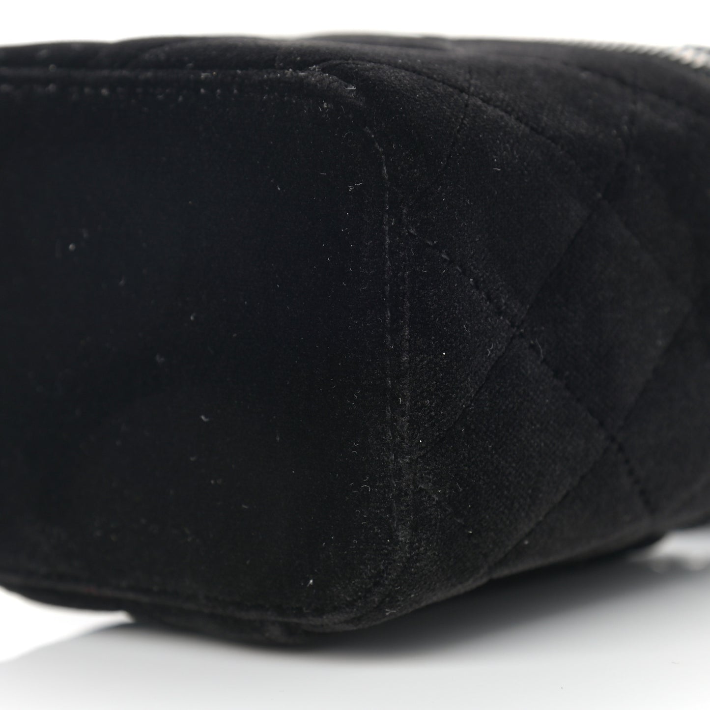 Velvet Quilted Mini Vanity Case With Chain So Black