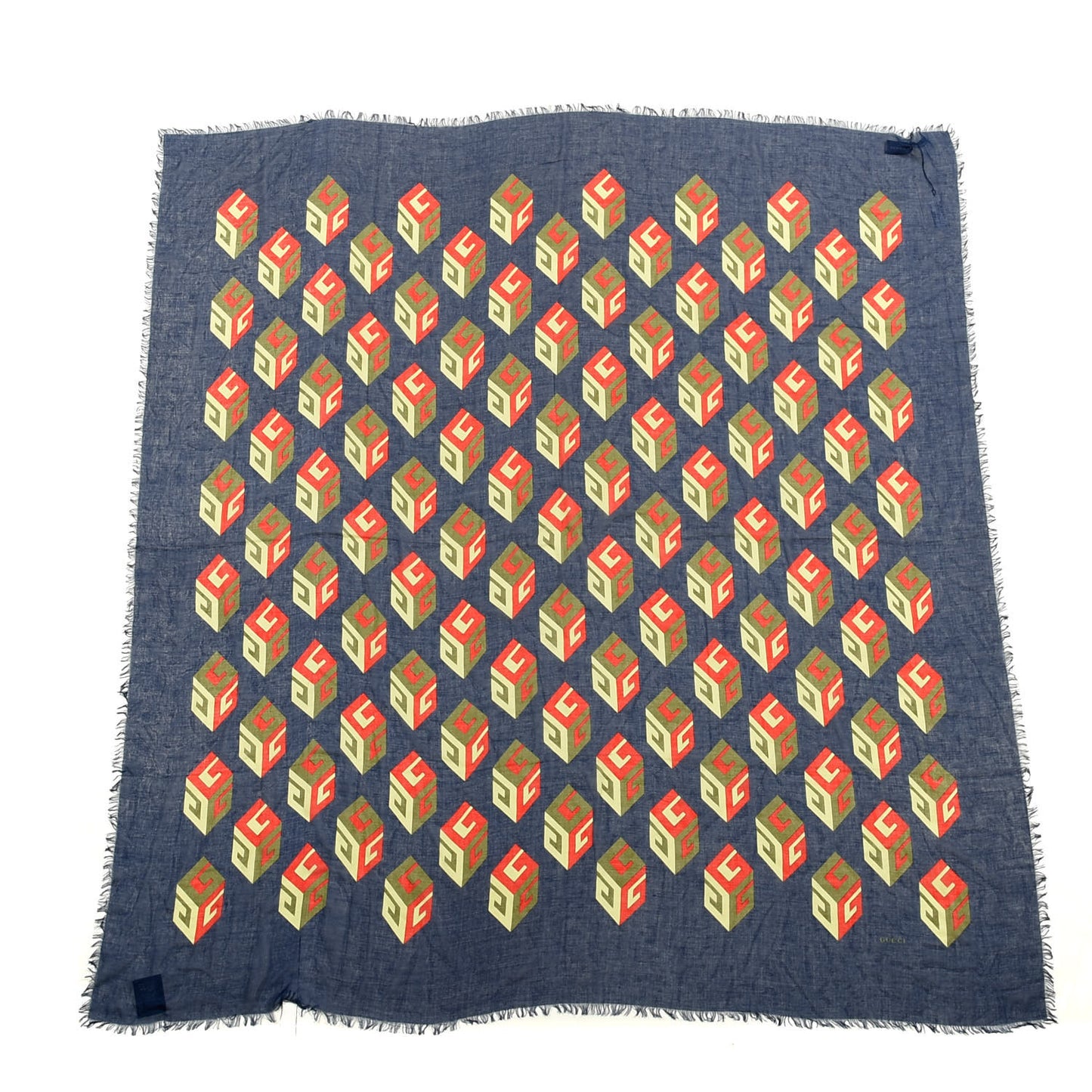 Modal Silk Big Gucci Cubo Square Scarf Navy Light Green