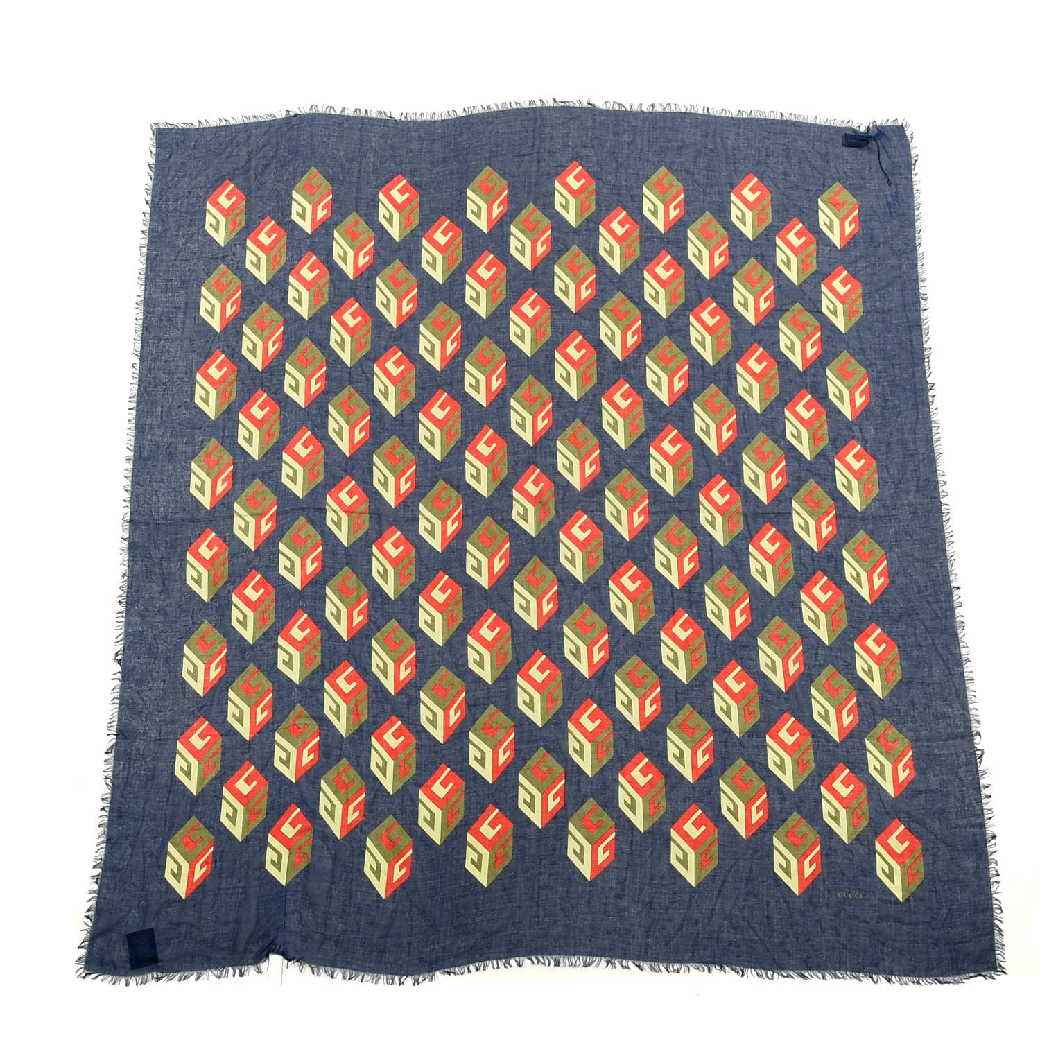 Gucci Modal Silk Big Gucci Cubo Square Scarf Navy Light Green 1 of 4
