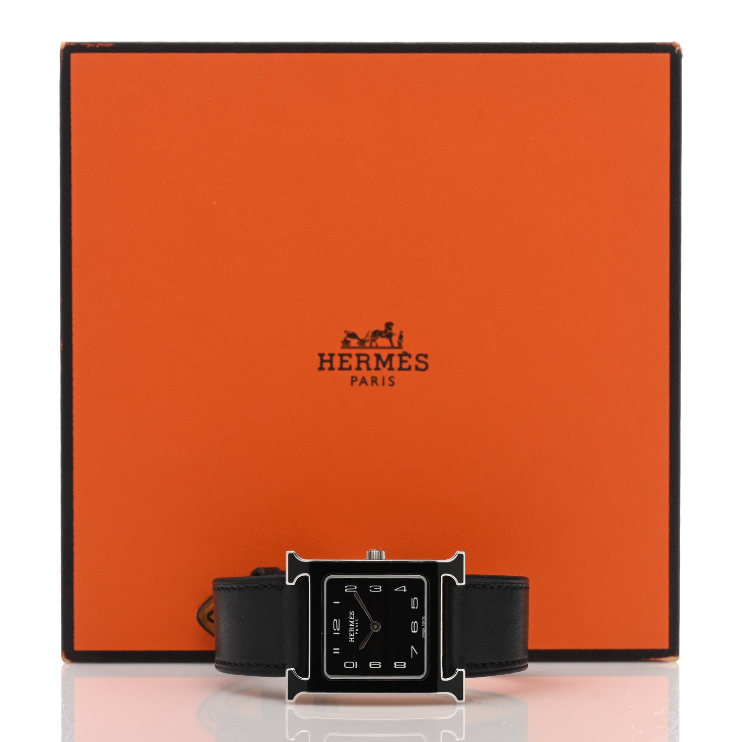 Hermes Stainless Steel Barenia Lacquer 26mm Heure H Hour Quartz Watch Noir 5 of 5