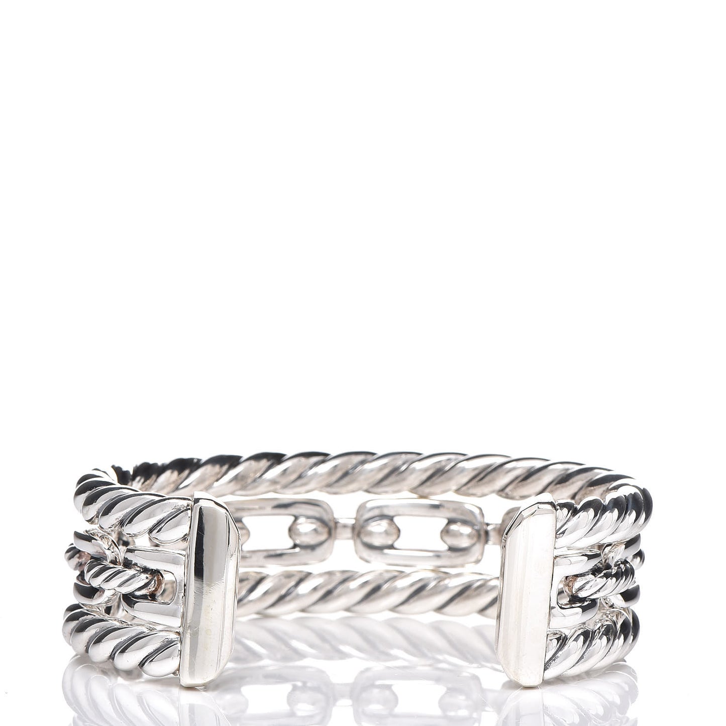 Sterling Silver Diamond Wellesley Link Three-Row Cuff Bracelet
