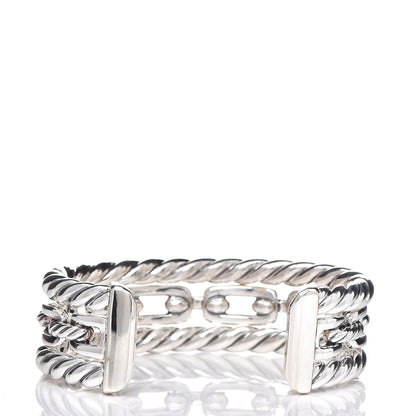 David Yurman Sterling Silver Diamond Wellesley Link Three-Row Cuff Bracelet 3 of 5