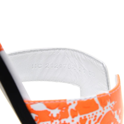 Hermes Calfskin Printed Peinture Fraiche Oran Sandals 37 White Orange 8 of 9