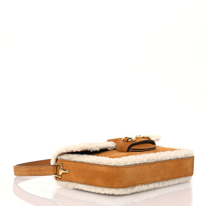 Gucci Suede Shearling Horsebit Mini 1955 Shoulder Bag Honey Beige Milk 5 of 15