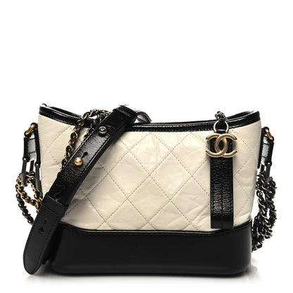 Chanel Aged Calfskin Quilted Small Gabrielle Hobo Black White 1 of 10
