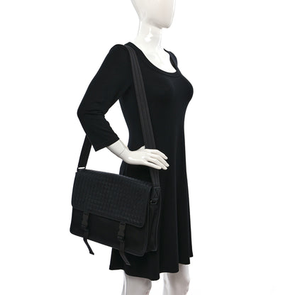 Bottega Veneta Canvas Calfskin Intrecciato Messenger Black 2 of 12