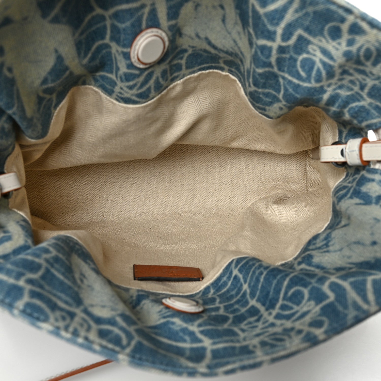 Loewe Denim Calfskin Mermaid Print Paula's Ibiza Flamenco Knot Bag Blue Tan 4 of 5