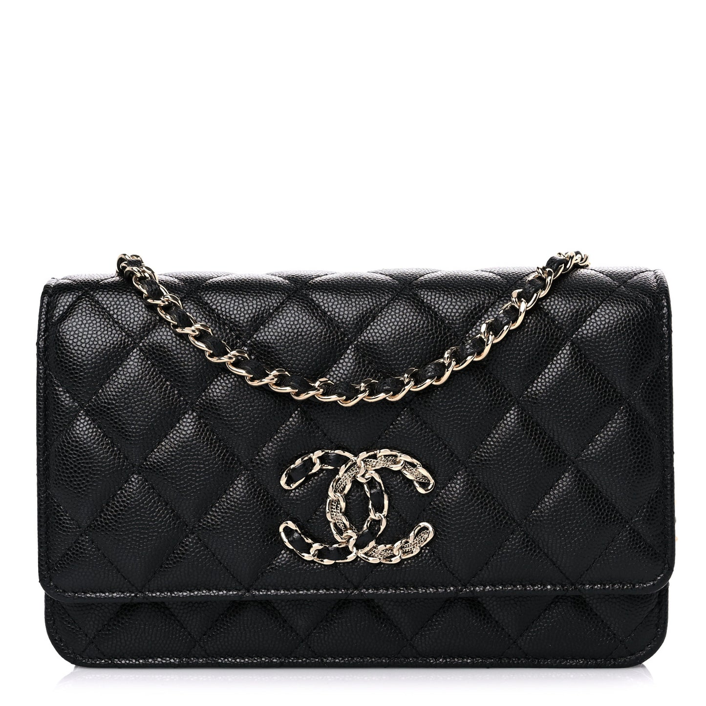 Caviar Quilted French New Wave Chain CC Wallet On Chain WOC Black