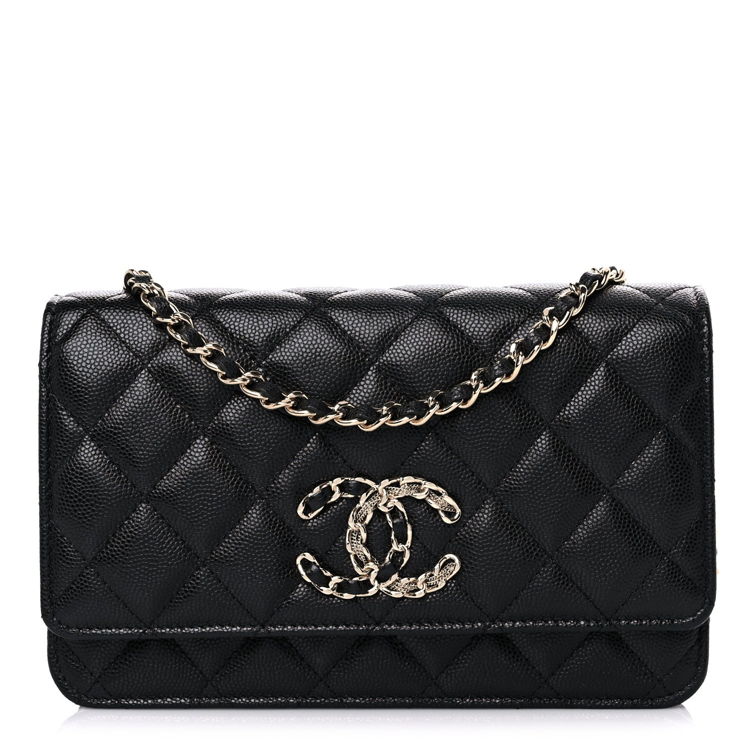 Chanel Caviar Quilted French New Wave Chain CC Wallet On Chain WOC Black 1 of 11