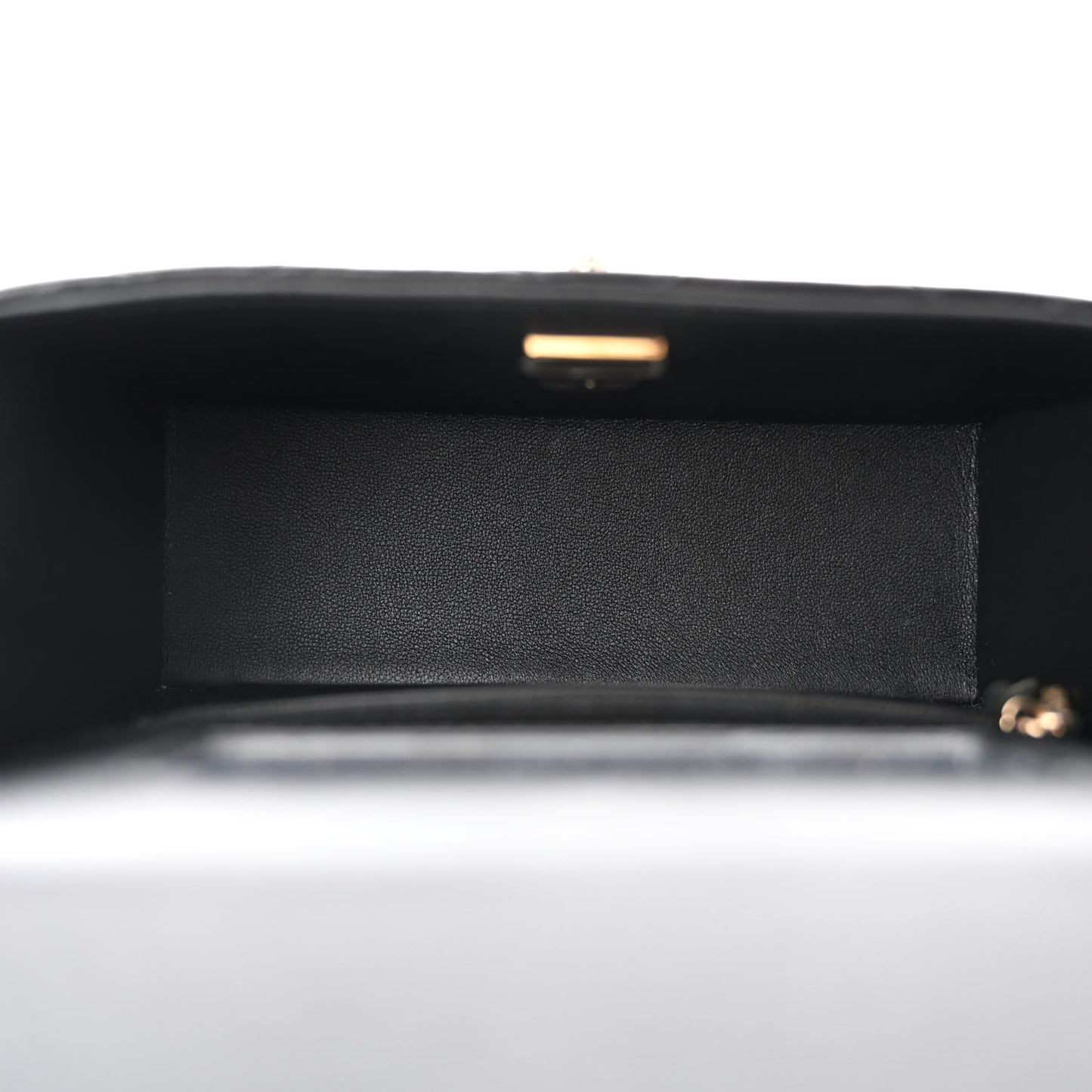 Shiny Calfskin Quilted Small CC Top Handle Box Bag Black