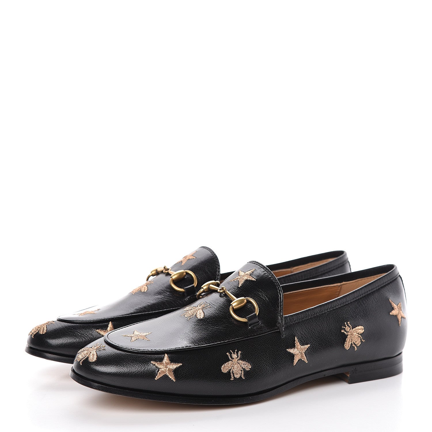 Gucci Goatskin Bee Star Embroidered Womens Jordaan Loafers 38 Black 3 of 9