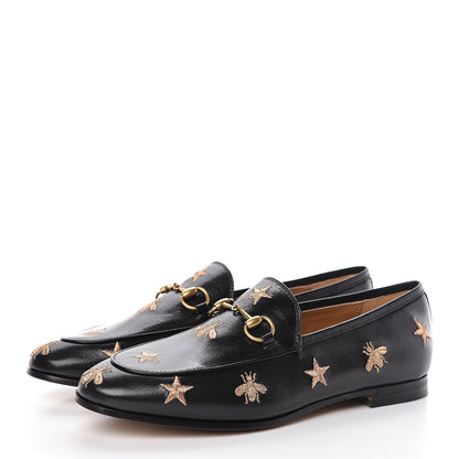 Gucci Goatskin Bee Star Embroidered Womens Jordaan Loafers 38 Black 3 of 9