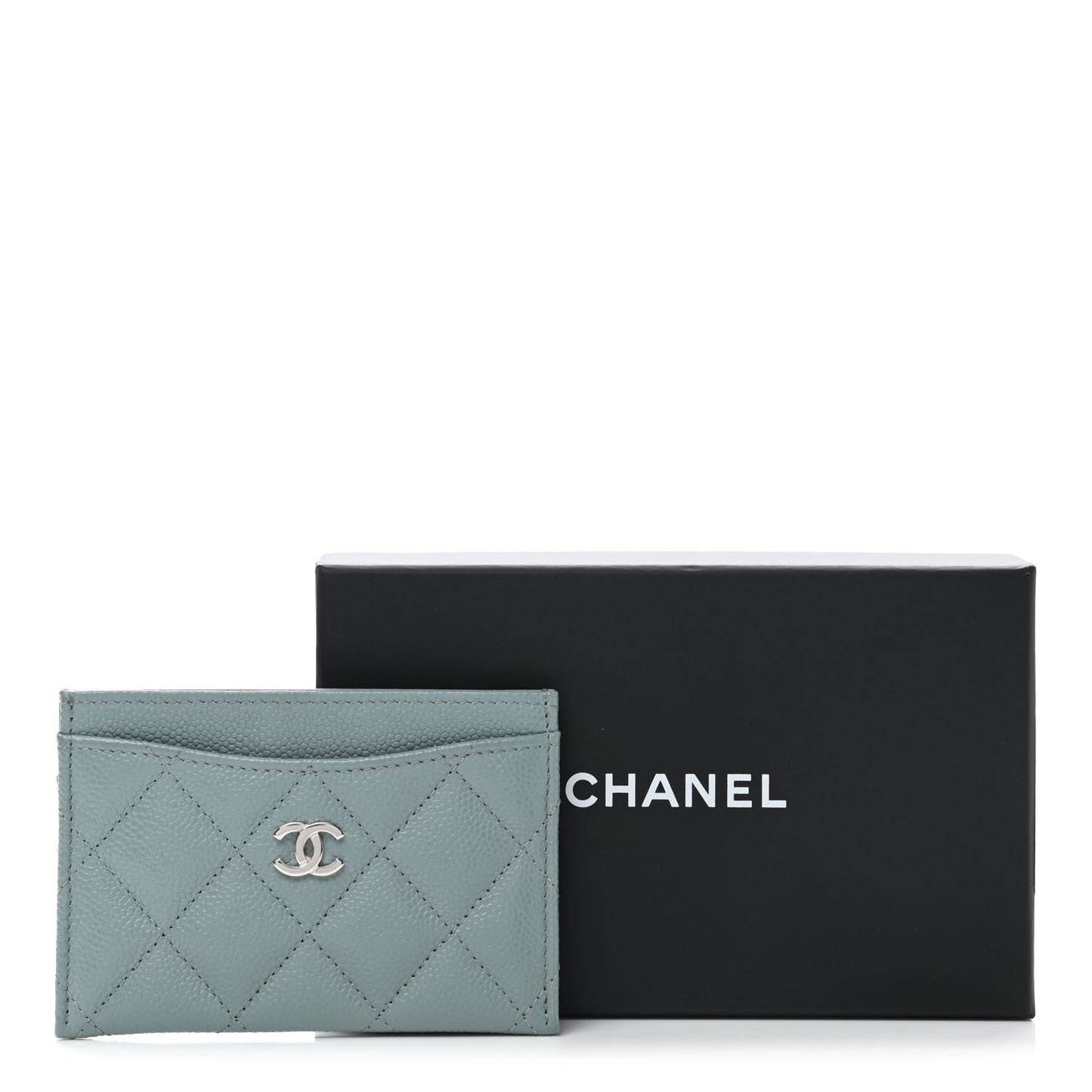Caviar Quilted Card Holder Light Blue