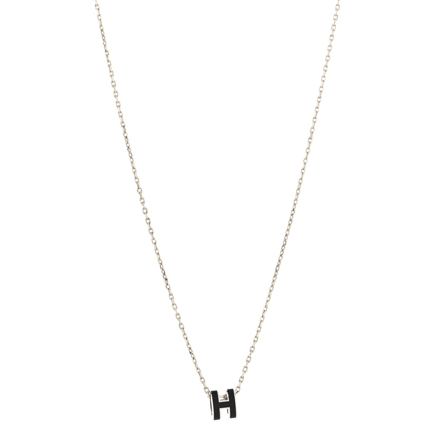 Hermes Lacquered Palladium Mini Pop H Pendant Necklace Black 1 of 5