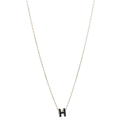 Hermes Lacquered Palladium Mini Pop H Pendant Necklace Black 1 of 5