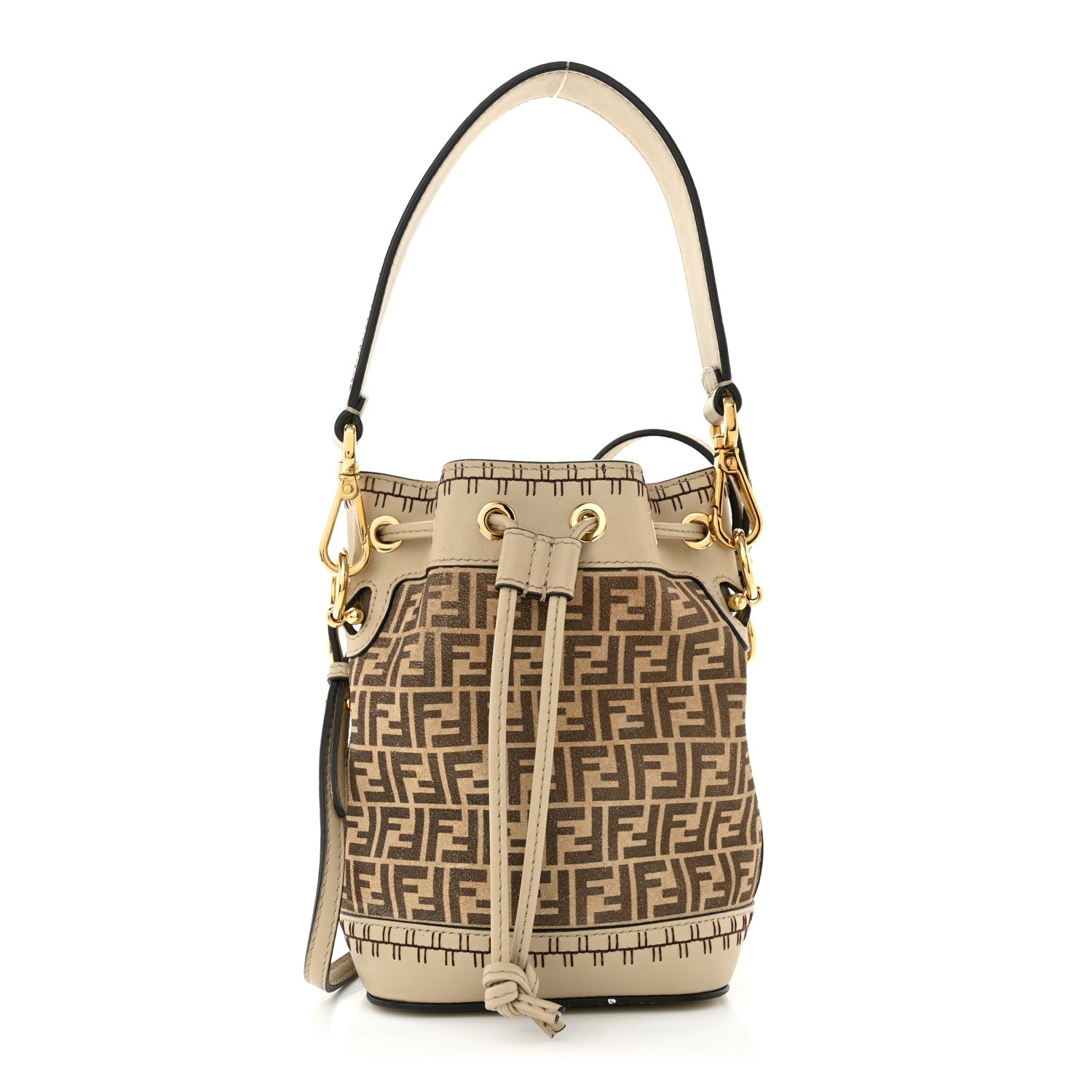 Fendi Suede Vitello Grace F is Fendi Micro FF Mini Mon Tresor Bucket Bag Nude Spring Maya 1 of 13